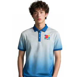 【Custom White-Blue Gradient Printed Short-Sleeve Polo Shirt】|World Archery Federation|Sports Organization|White-to-blue gradient base fabric|Collar with blue accent design|Polo Specialist Store|Sports Promotion Officer P1849 【Custom White-Blue Gradient Printed Short-Sleeve Polo Shirt】|World Archery Federation|Sports Organization|White-to-blue gradient base fabric|Collar with blue accent design|Polo Specialist Store|Sports Promotion Officer P1849